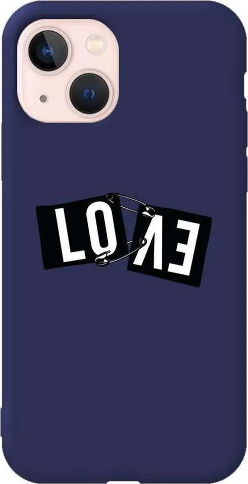iPhone 13 Lacivert Renkli Silikon Telefon Kılıfı - Love