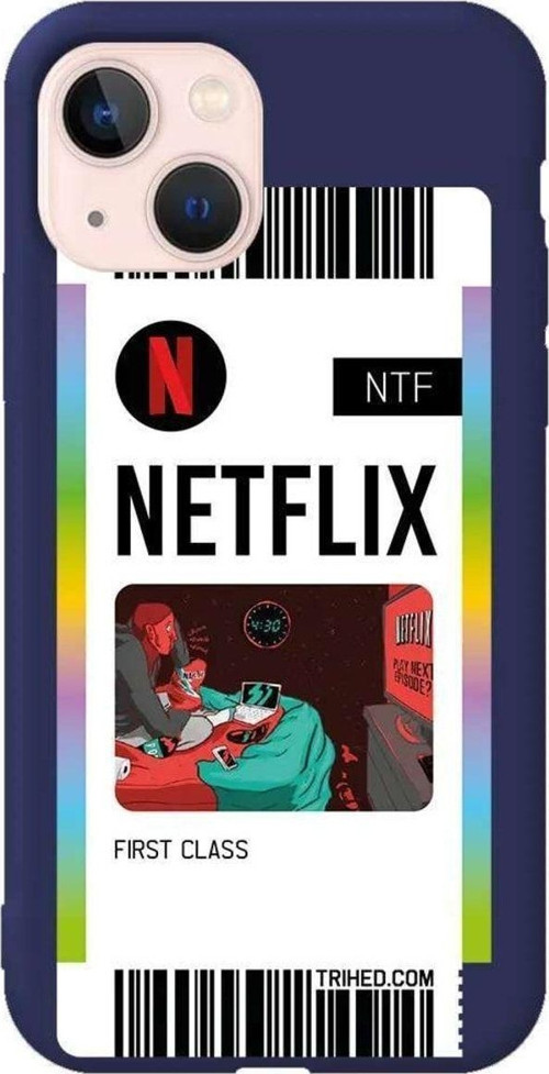 iPhone 13 Lacivert Renkli Silikon Telefon Kılıfı - Netflix Bileti
