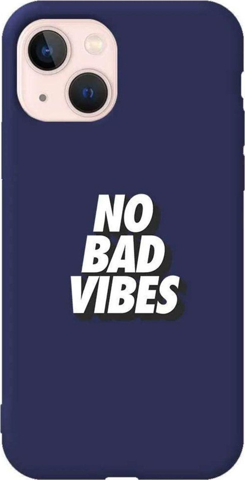 iPhone 13 Lacivert Renkli Silikon Telefon Kılıfı - No Bad Vibes