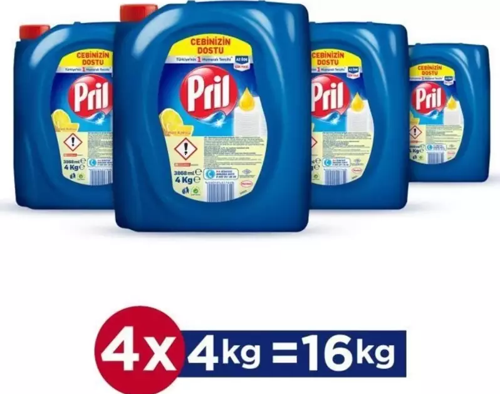 Pril Limon 4 Kg X 4 Adet Sıvı Bulaşık Deterjanı