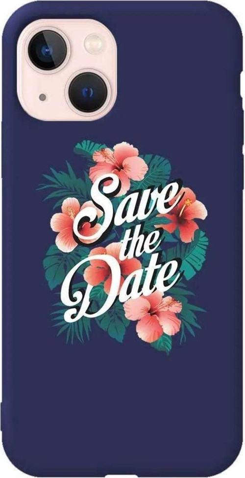iPhone 13 Lacivert Renkli Silikon Telefon Kılıfı - Save The Date