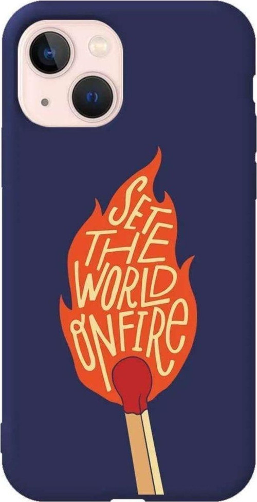 iPhone 13 Lacivert Renkli Silikon Telefon Kılıfı - World On Fire