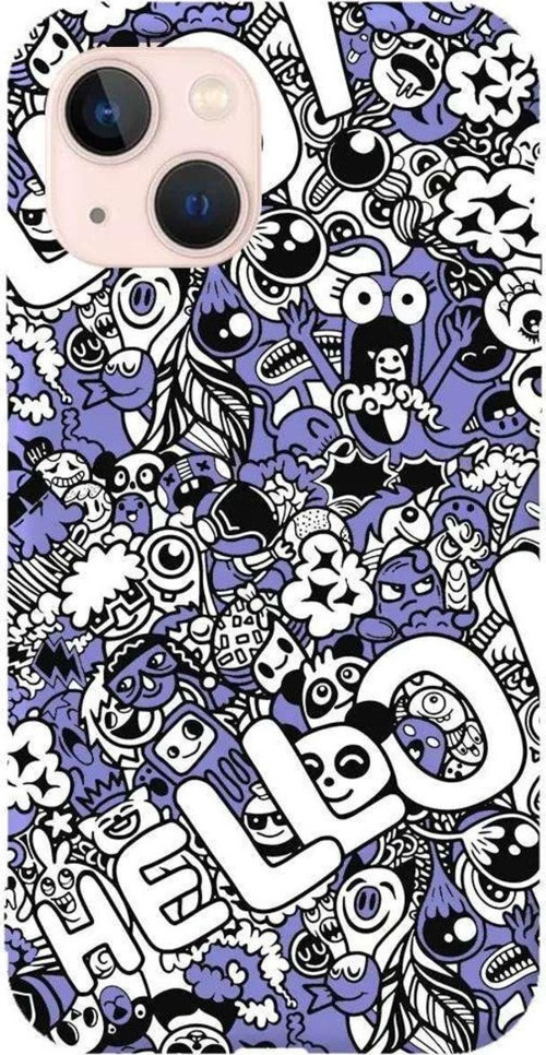 iPhone 13 Lila Renkli Silikon Telefon Kılıfı - Doodle Hello