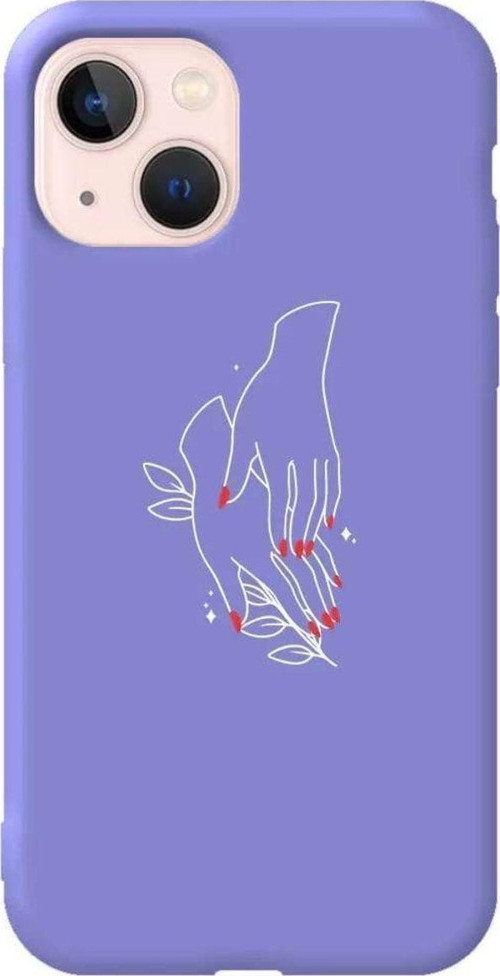 iPhone 13 Lila Renkli Silikon Telefon Kılıfı - Eller