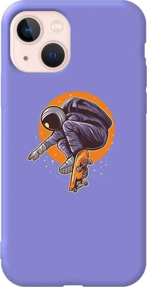 iPhone 13 Lila Renkli Silikon Telefon Kılıfı - Astronot 2