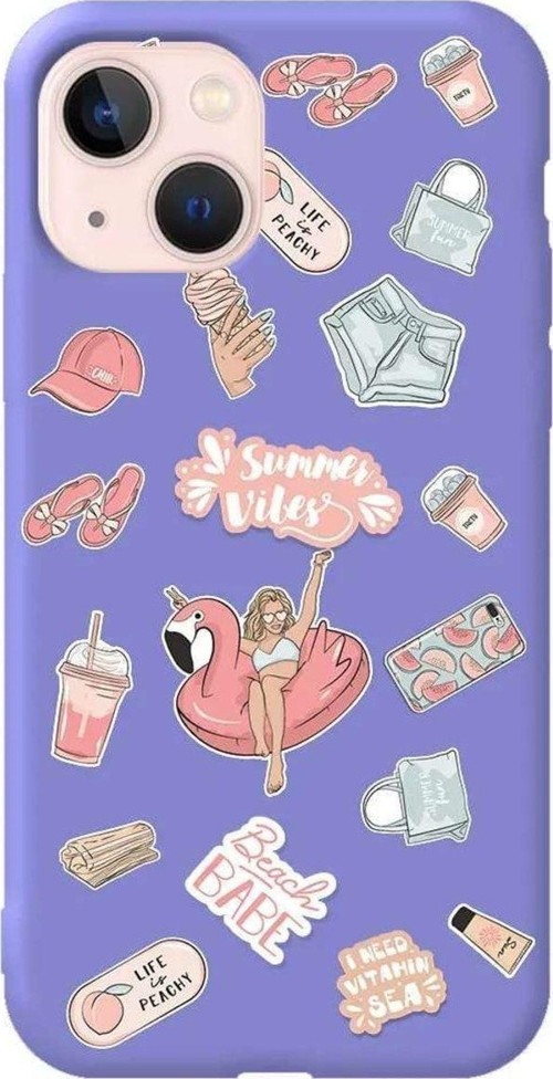 iPhone 13 Lila Renkli Silikon Telefon Kılıfı - Beach Babe