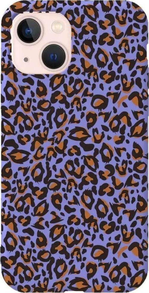 iPhone 13 Lila Renkli Silikon Telefon Kılıfı - Leopar