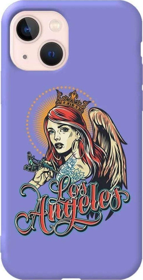 iPhone 13 Lila Renkli Silikon Telefon Kılıfı - Los Angeles