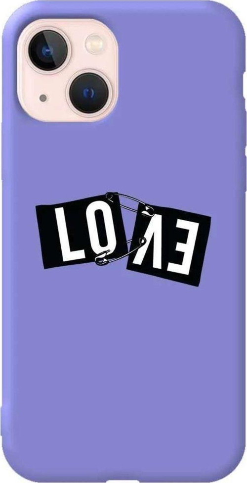 iPhone 13 Lila Renkli Silikon Telefon Kılıfı - Love