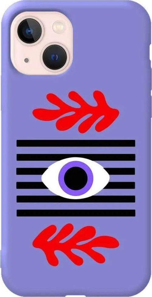 iPhone 13 Lila Renkli Silikon Telefon Kılıfı - Mor Göz