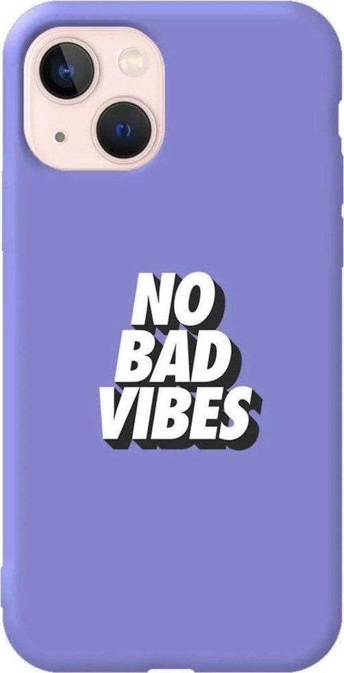 iPhone 13 Lila Renkli Silikon Telefon Kılıfı - No Bad Vibes