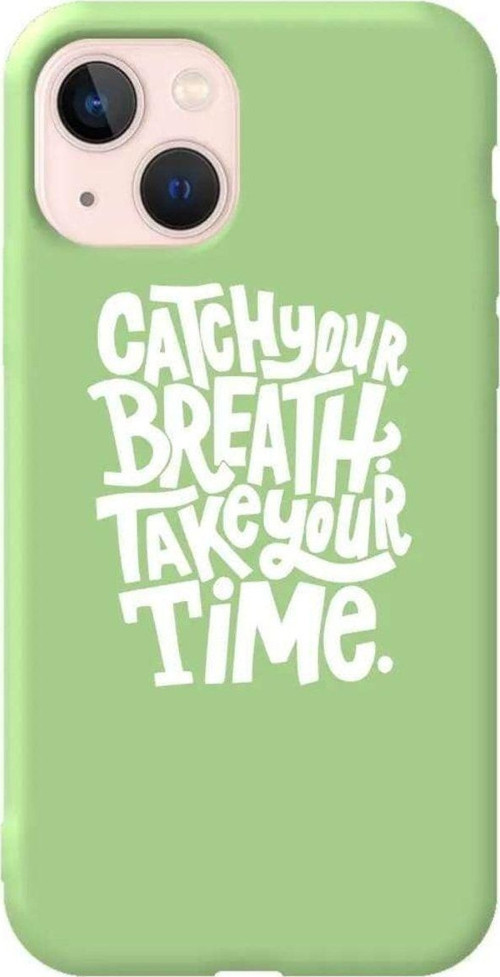İphone 13 Mini Açik Yesil Renkli Silikon Telefon Kılıfı - Catch Your Breath