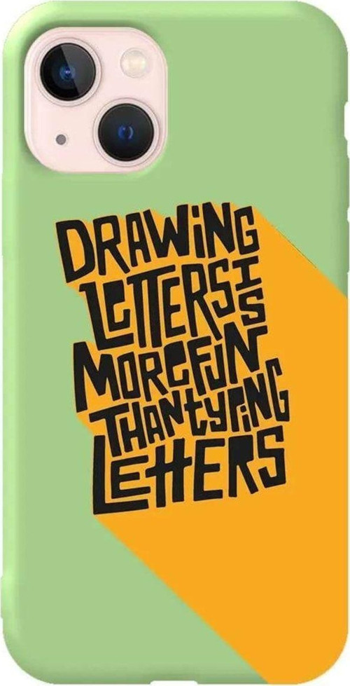 İphone 13 Mini Açik Yesil Renkli Silikon Telefon Kılıfı - Drawing Letters
