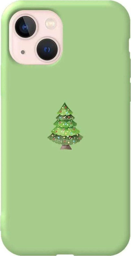İphone 13 Mini Açik Yesil Renkli Silikon Telefon Kılıfı - Mini Xmas Tree