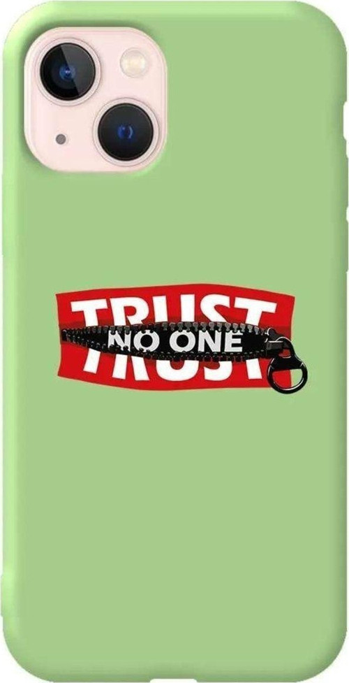 İphone 13 Mini Açik Yesil Renkli Silikon Telefon Kılıfı - Trust No One