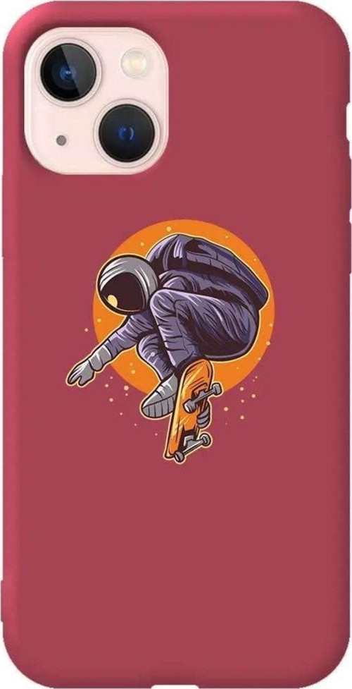 İphone 13 Mini Bordo Renkli Silikon Telefon Kılıfı - Astronot 2