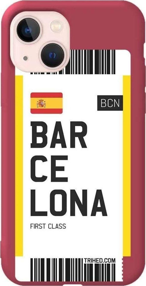 İphone 13 Mini Bordo Renkli Silikon Telefon Kılıfı - Barcelona Bileti