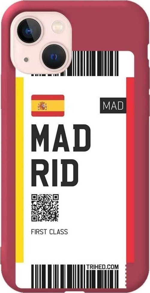 İphone 13 Mini Bordo Renkli Silikon Telefon Kılıfı - Madrid Bileti