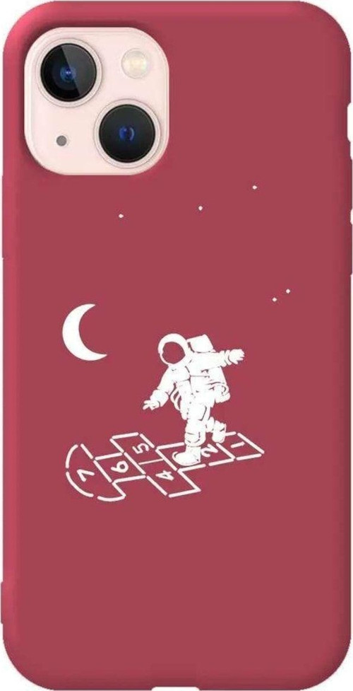 İphone 13 Mini Bordo Renkli Silikon Telefon Kılıfı - Uzayda Oyun