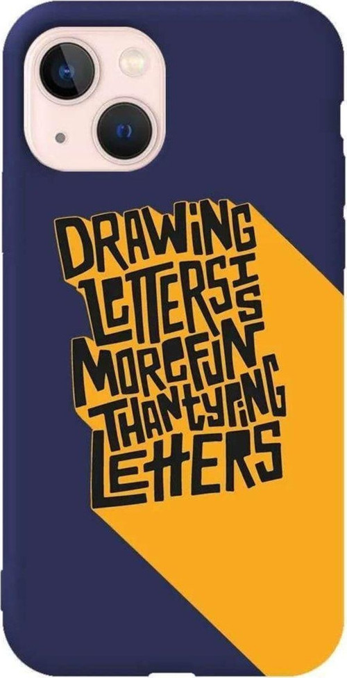 İphone 13 Mini Lacivert Renkli Silikon Telefon Kılıfı - Drawing Letters