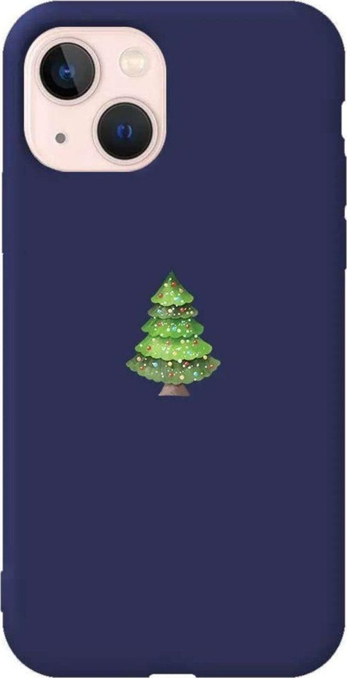 İphone 13 Mini Lacivert Renkli Silikon Telefon Kılıfı - Mini Xmas Tree