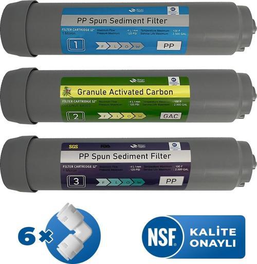 Kapalı Kasa Su Arıtma Cihazı 12 inç 3lü Inline Su Arıtma Ön Filtresi(GRİ-KK-3)
