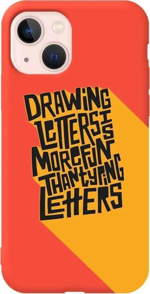 İphone 13 Mini Turuncu Renkli Silikon Telefon Kılıfı - Drawing Letters