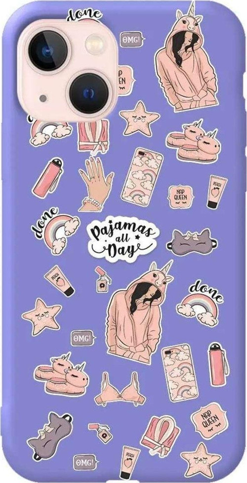 İphone 13 Mini Lila Renkli Silikon Telefon Kılıfı - Pajamas All Day
