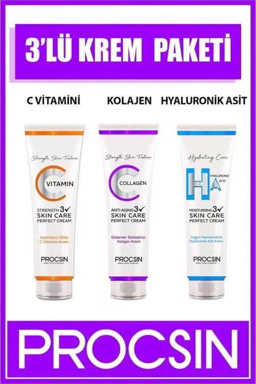 3'Lü Krem Paketi - C Vitamini Krem, Kolajen Krem, Hyaluronik Asit Krem