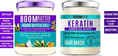 Boom Butter Keratin Saç Maskesi 190 Ml+Kuruluk Karşıtı Onarıcı Cilt Bakım Yağı 190 Ml+Diş Köpüklü