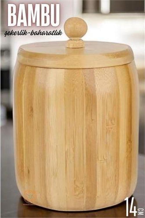 Bambu Şekerlik Baharatlık Çok Amaçlı Ahşap Saklama Kabı 14 CM