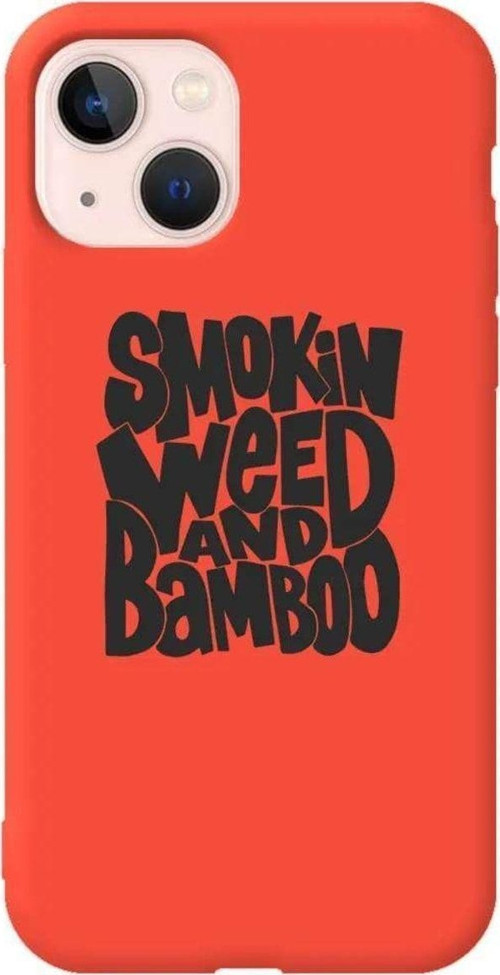 İphone 13 Mini Turuncu Renkli Silikon Telefon Kılıfı - Smokin Weed