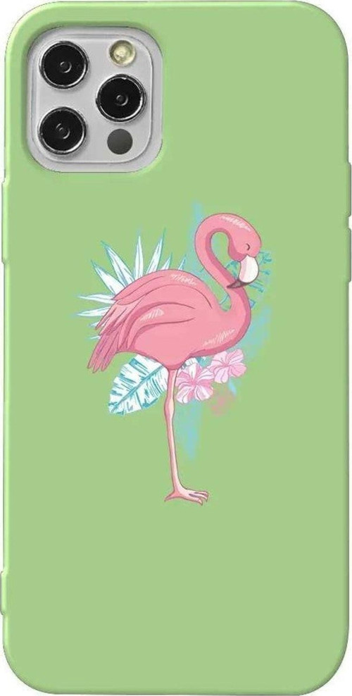 iPhone 13 Pro Açık Yeşil Renkli Silikon Telefon Kılıfı - Alone Flamingo