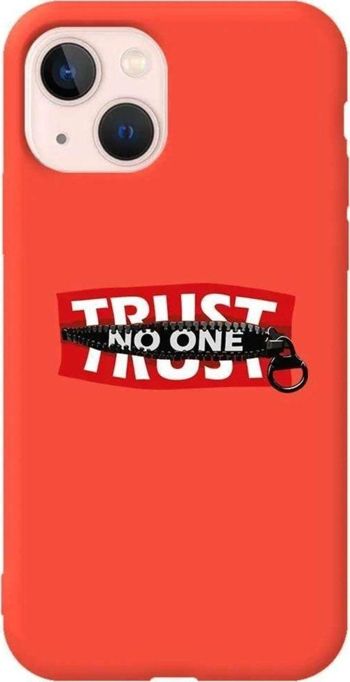 İphone 13 Mini Turuncu Renkli Silikon Telefon Kılıfı - Trust No One