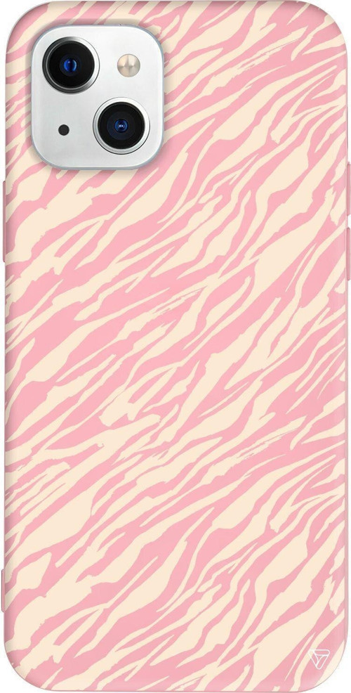 iPhone 13 Pembe Renkli Silikon Telefon Kılıfı - Capraz Zebra Gold