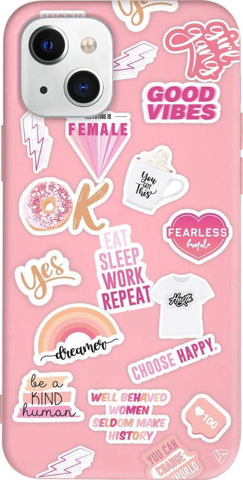iPhone 13 Pembe Renkli Silikon Telefon Kılıfı - Female Sticker