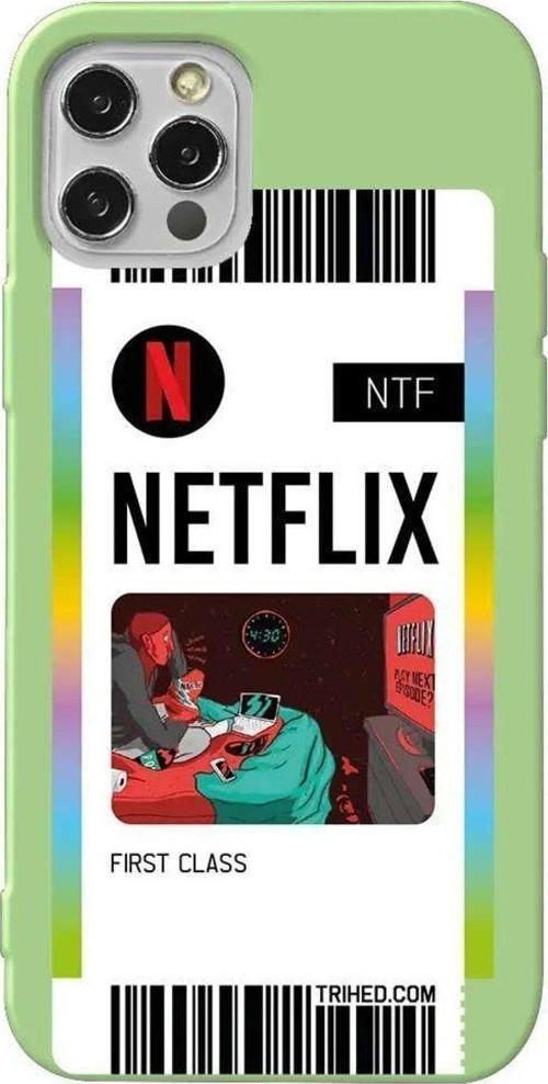 iPhone 13 Pro Açık Yeşil Renkli Silikon Telefon Kılıfı - Netflix Bileti