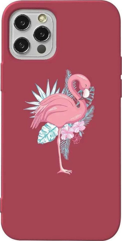 iPhone 13 Pro Bordo Renkli Silikon Telefon Kılıfı - Alone Flamingo