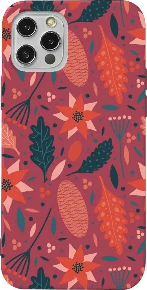 iPhone 13 Pro Bordo Renkli Silikon Telefon Kılıfı - Autumn Floral