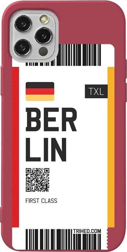 iPhone 13 Pro Bordo Renkli Silikon Telefon Kılıfı - Berlin Bileti