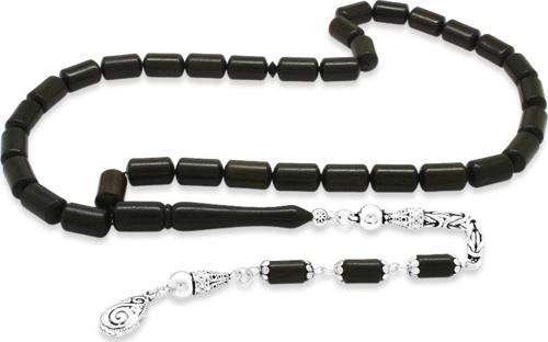 925 Ayar Gümüş Kral Zincir Püsküllü Kapsül Kesim Abanoz Ağacı Tesbih