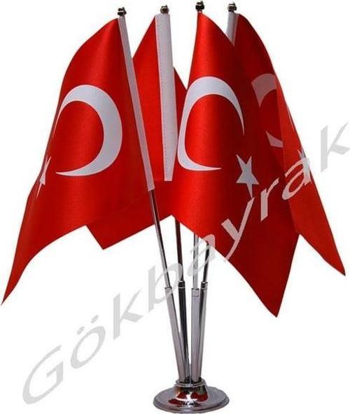Krom Dörtlü (4lü) Türkiye Masa Bayrağı
