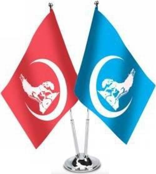 Krom ikili (2li) Bozkurt Masa Bayrağı