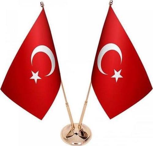 Krom ikili (2li) Türk Masa Bayrağı
