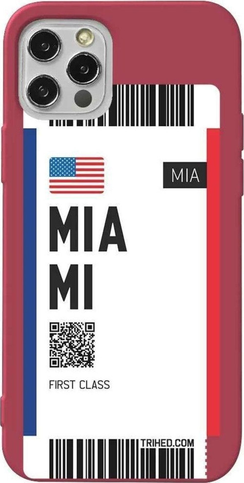 iPhone 13 Pro Bordo Renkli Silikon Telefon Kılıfı - Miami Bileti