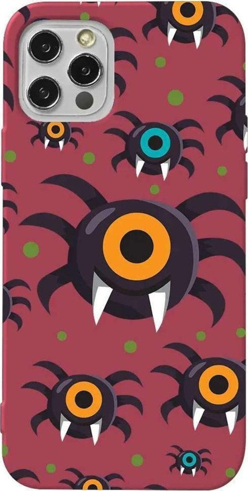 iPhone 13 Pro Bordo Renkli Silikon Telefon Kılıfı - Monster Eye