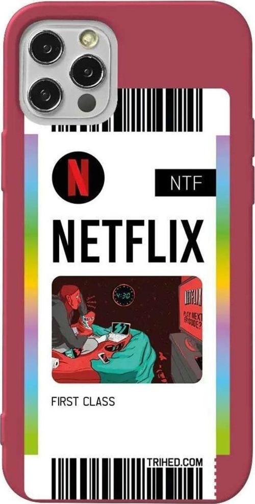 iPhone 13 Pro Bordo Renkli Silikon Telefon Kılıfı - Netflix Bileti