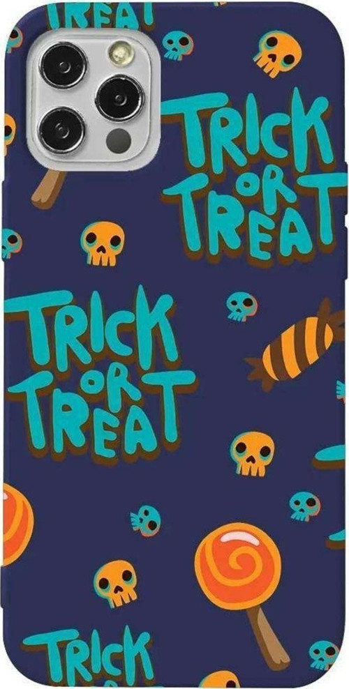 iPhone 13 Pro Lacivert Renkli Silikon Telefon Kılıfı - Hypnotic Trick Or Treat