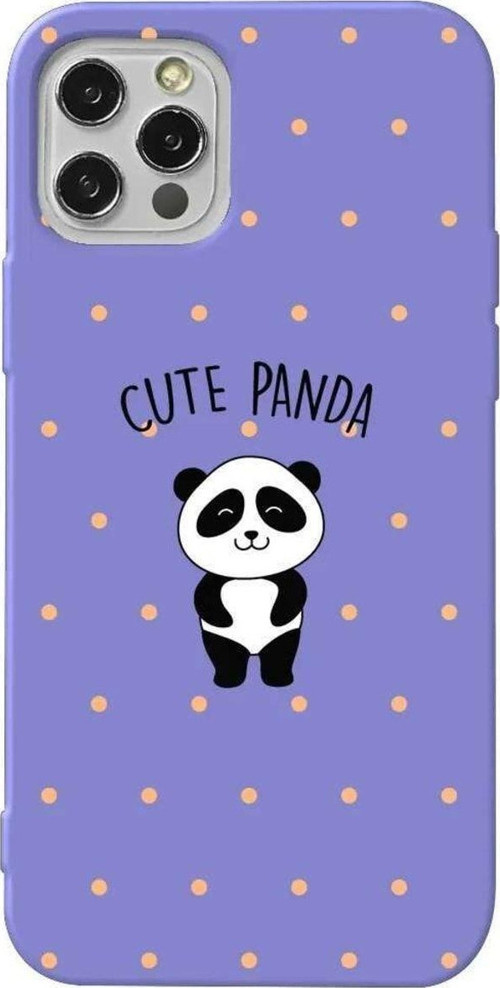 iPhone 13 Pro Lila Renkli Silikon Telefon Kılıfı - Cute Panda