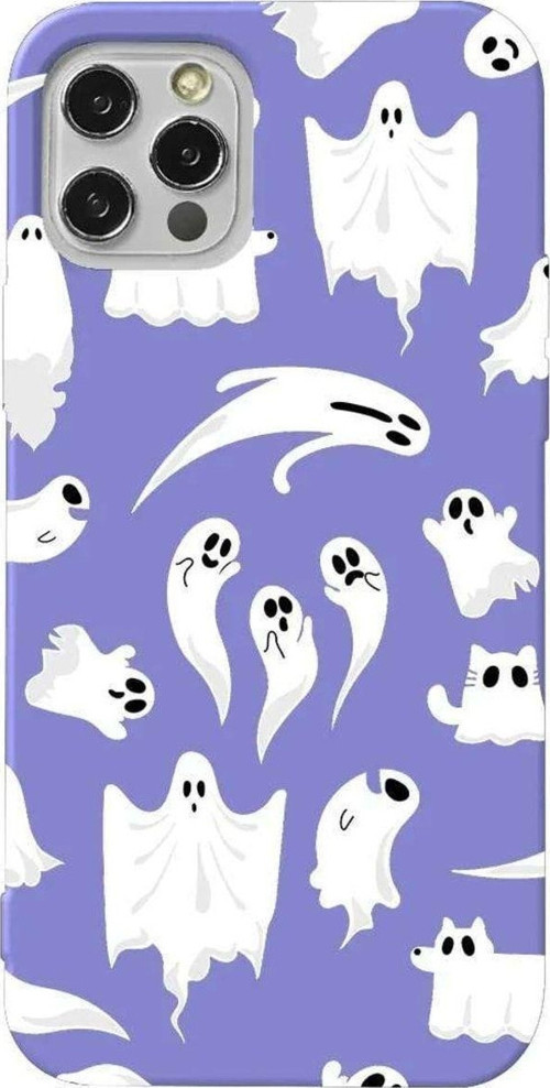 iPhone 13 Pro Lila Renkli Silikon Telefon Kılıfı - Ghosts Are Everywhere!